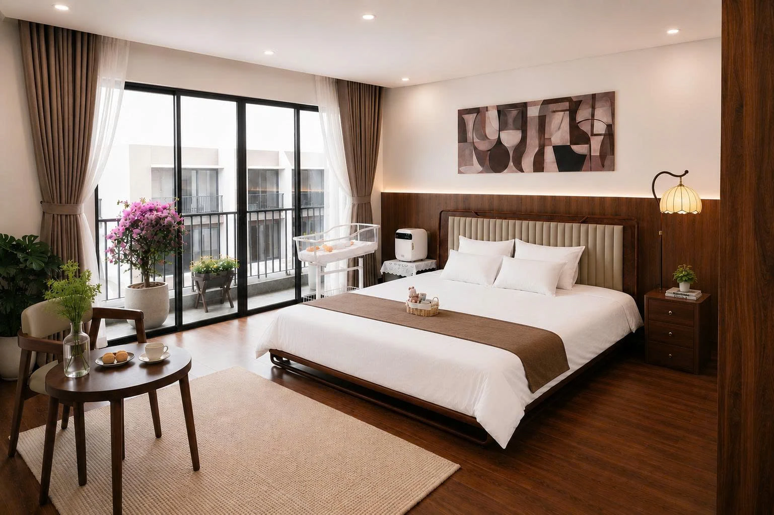 Phòng Luxury Bery Home - không gian 40m² với ban công riêng, view đẹp cho mẹ sau sinh